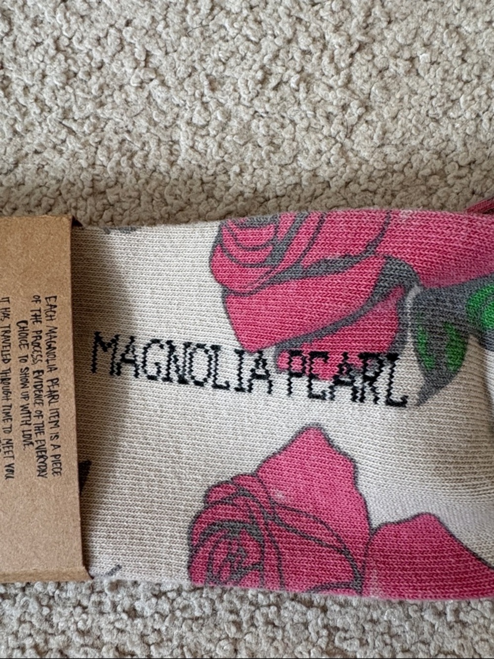 Magnolia Pearl Cream Floral Knee-High Socks - Pink & Green Rose Print - Picture 7 of 7